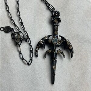 Goth sword style necklace with crystal stones Cain is 8”